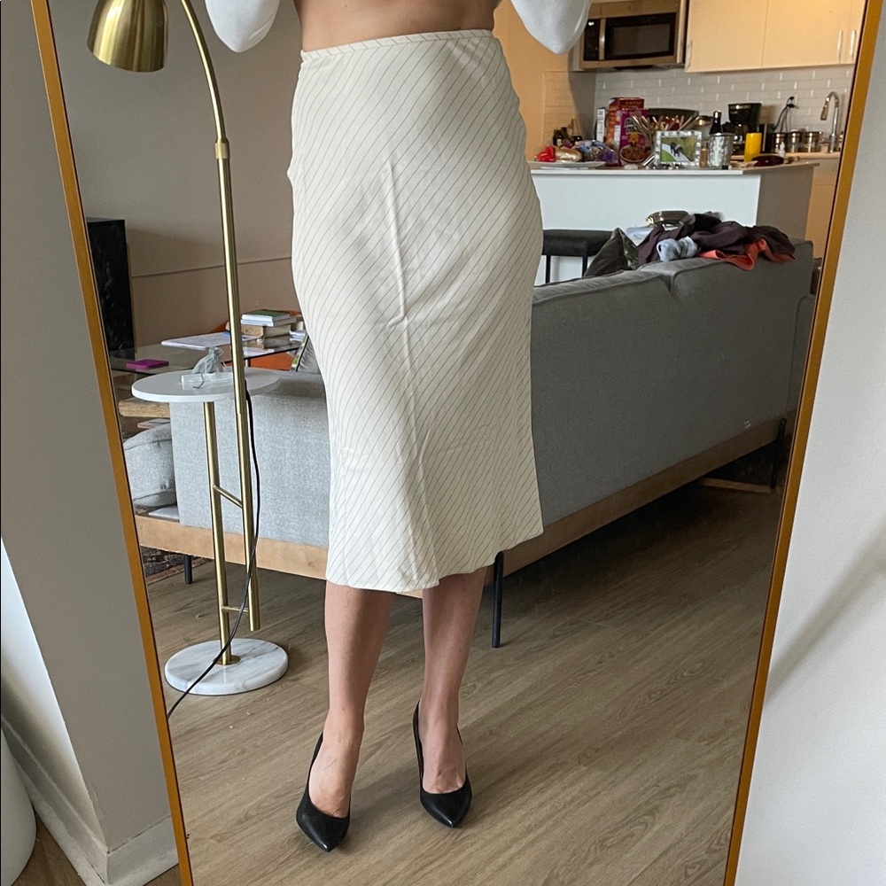 Vintage Emanuel Ungaro Cream with Angled Pin Stripes Midi Skirt. Sz38